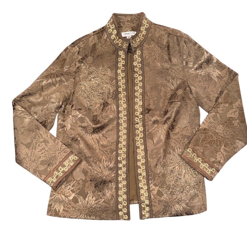 Coldwater Creek Floral Jacquard Beaded Tapestry Jacket Medium Women Bronze Gold